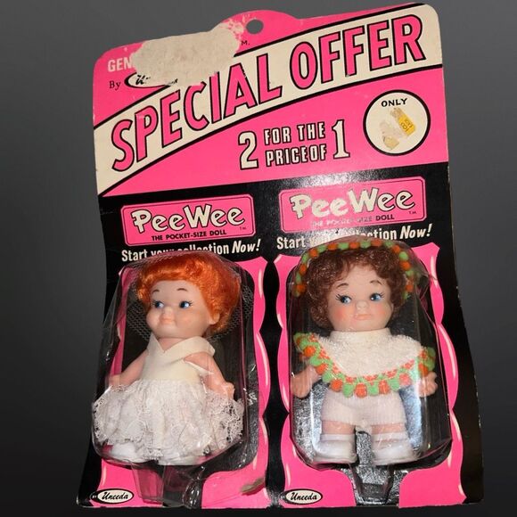 Vintage 1969 Ideal Toys PeeWee Dolls 2 Pack On Card - Picture 1 of 6
